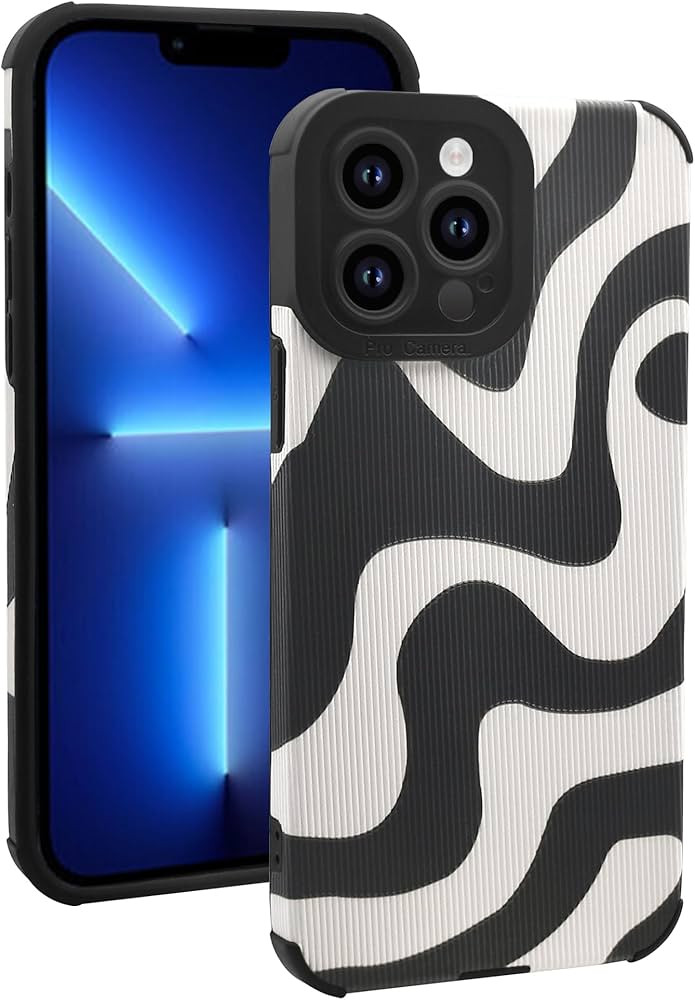 INJPCUCA Designed for iPhone 13 Pro Case, Cute Wave Pattern Design Black Protective Case for Wome... | Amazon (US)