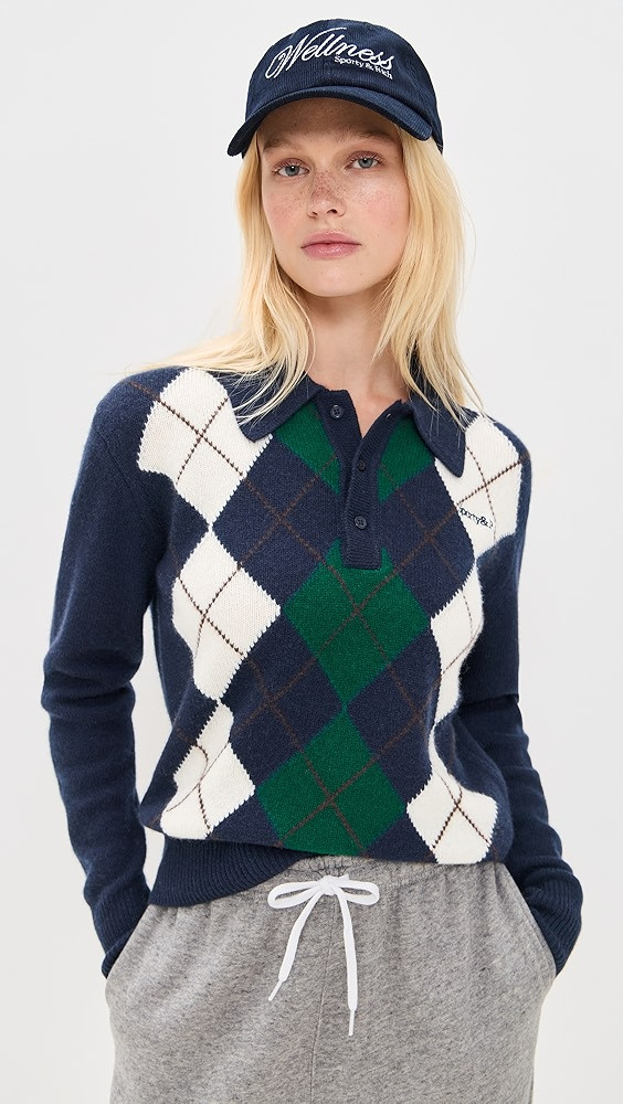 Serif Logo Argyle Cashmere Polo | Shopbop