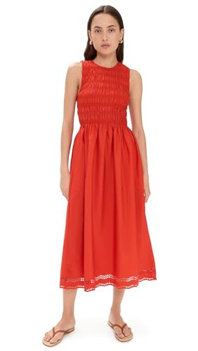 Madewell Women's The Embroidered Melody Smocked Midi Dress, Wild Poppy, XXL | Amazon (US)