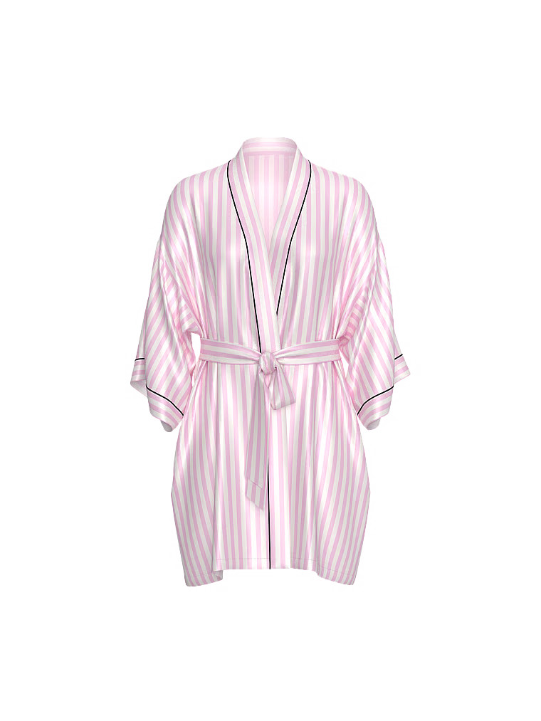 Buy Satin Short Piped Robe, Pink Iconic Strape - Order Robes online - Victoria's Secret US | Victoria's Secret (US / CA )