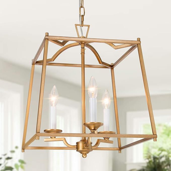 KSANA Gold Pendant Light Fixtures, Large Lantern Chandelier, Foyer Pendant Lighting for Kitchen I... | Amazon (US)
