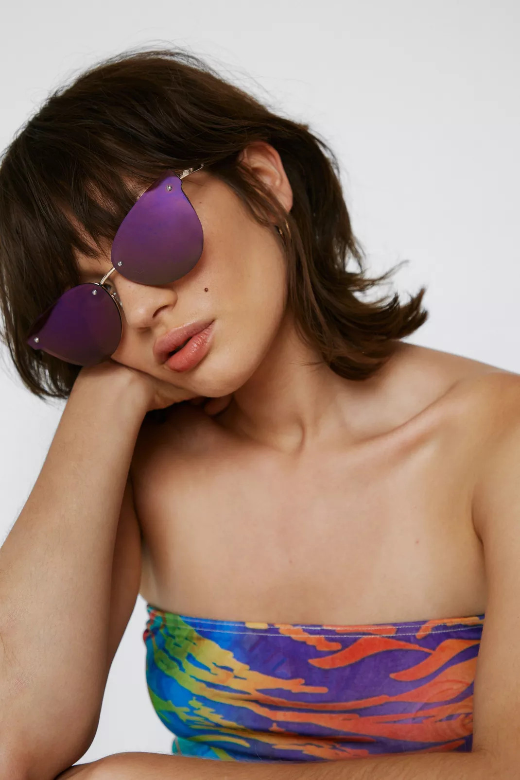 Recycled Slim Frame Tinted Cat Eye Sunglasses | Nasty Gal (US)