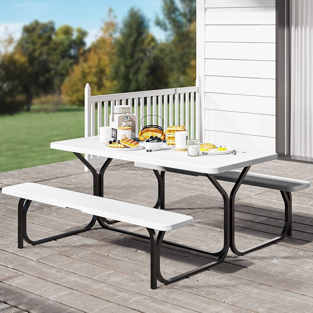 YITAHOME Picnic Table Heavy Duty Outdoor Picnic Table and Bench with Weather Resistant Resin Tabl... | Amazon (US)