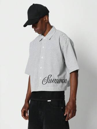 SUMWON Crop Fit Checkered Shirt With Embroidery | SHEIN