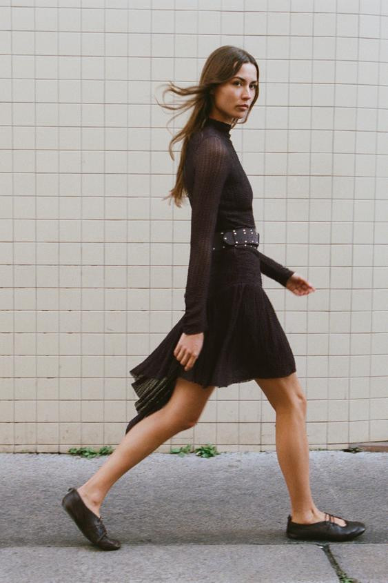 LEATHER LACE-UP BALLET FLATS | Zara US