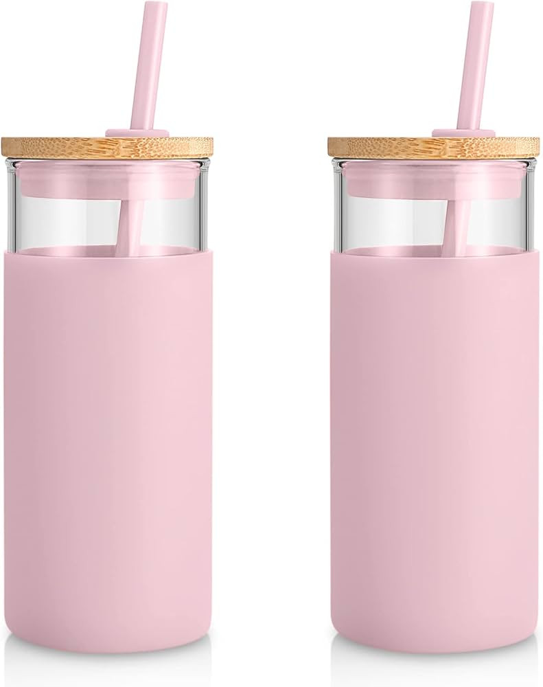 Tronco 20 oz Glass Tumbler With Lids and Straws, Glass Water Bottle Silicone Protective Sleeve, I... | Amazon (US)