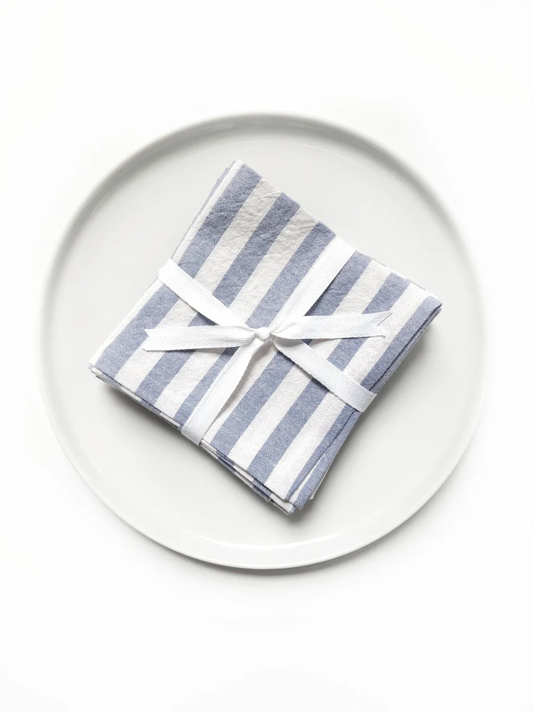 Blue Striped Linen Cocktail Napkins, Blue Stripe Cloth Napkins, Summer Linen Napkins - Etsy | Etsy (US)