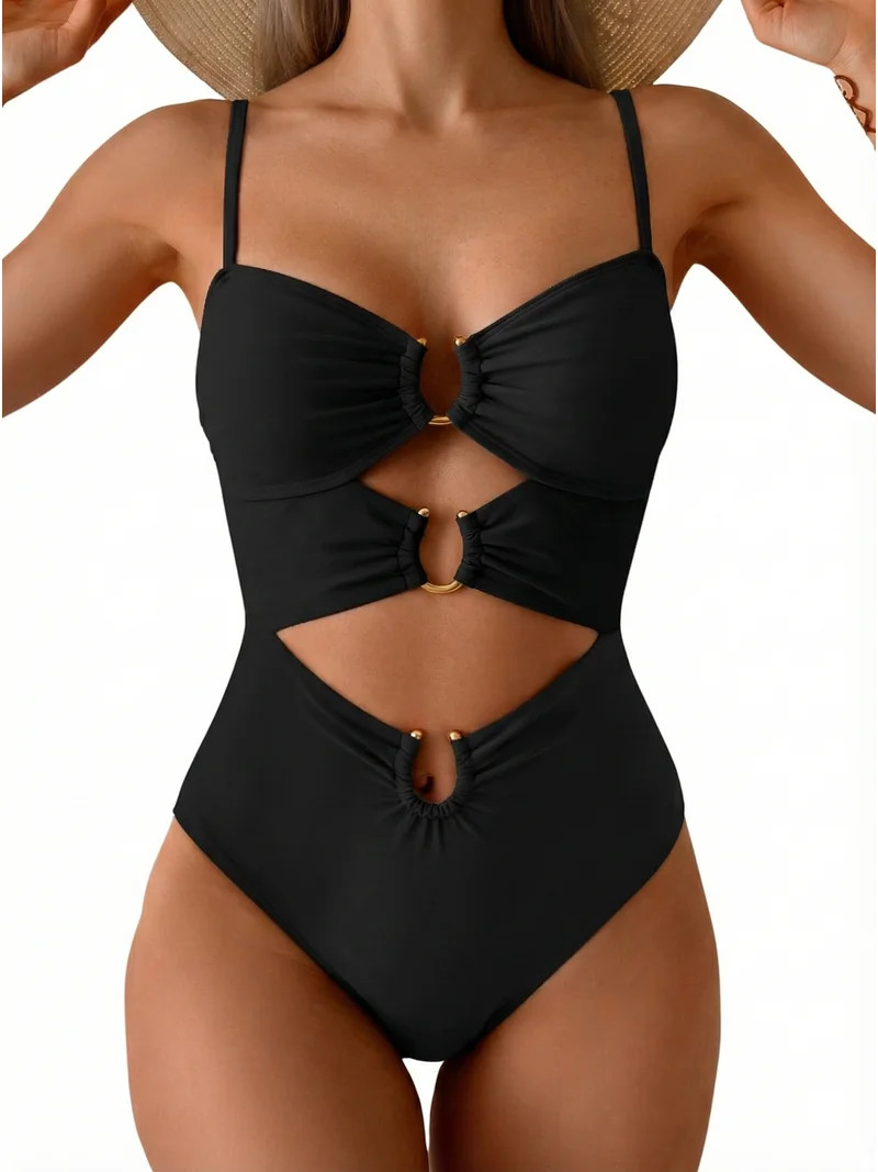 SOMER One Piece Swimsuit for Women Tummy Control Ring Linked Monokini Bathing Suit Cutout Swim Su... | Walmart (US)