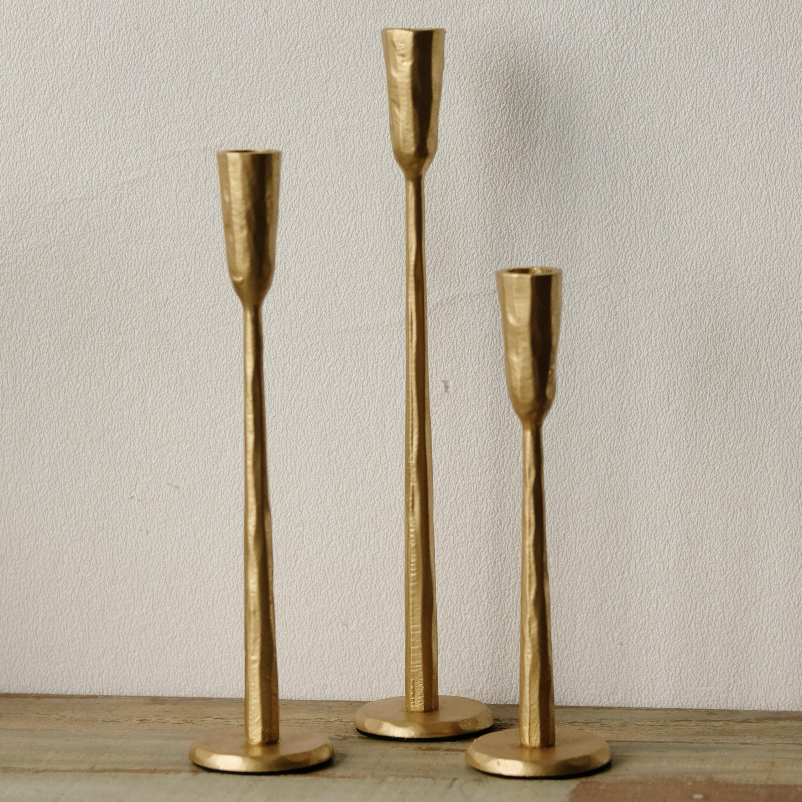 Gold Iron Taper Candle Holder Set of 3, Heavy Wrought Iron Candlestick Holders Decorative Candle ... | Amazon (US)