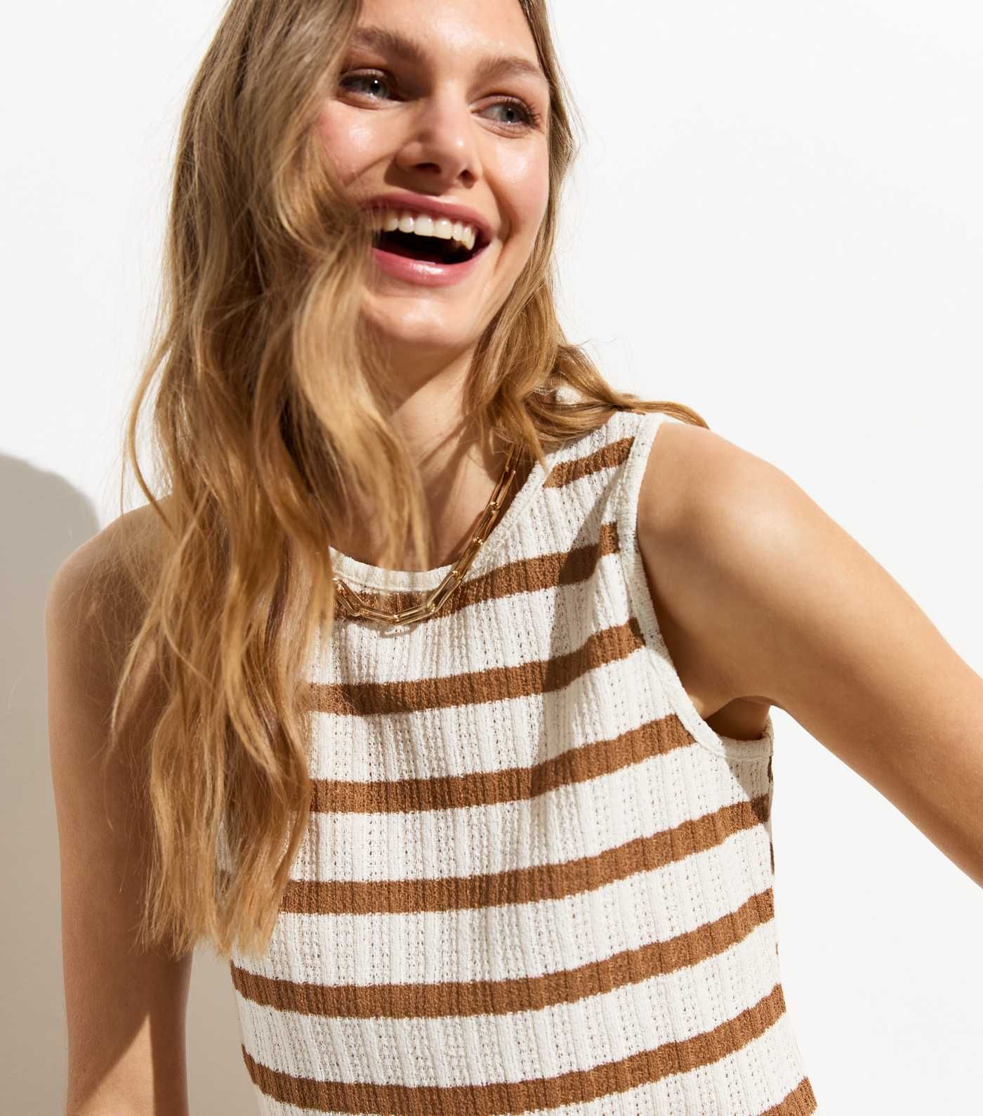 Brown Stripe Fine Pointelle Knit Vest | New Look | New Look (UK)