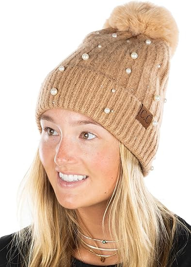 Funky Junque Beanie for Women Faux Fur Pom Pom Winter Hats Knitted Warm Soft Chunky Ribbed Skull ... | Amazon (US)