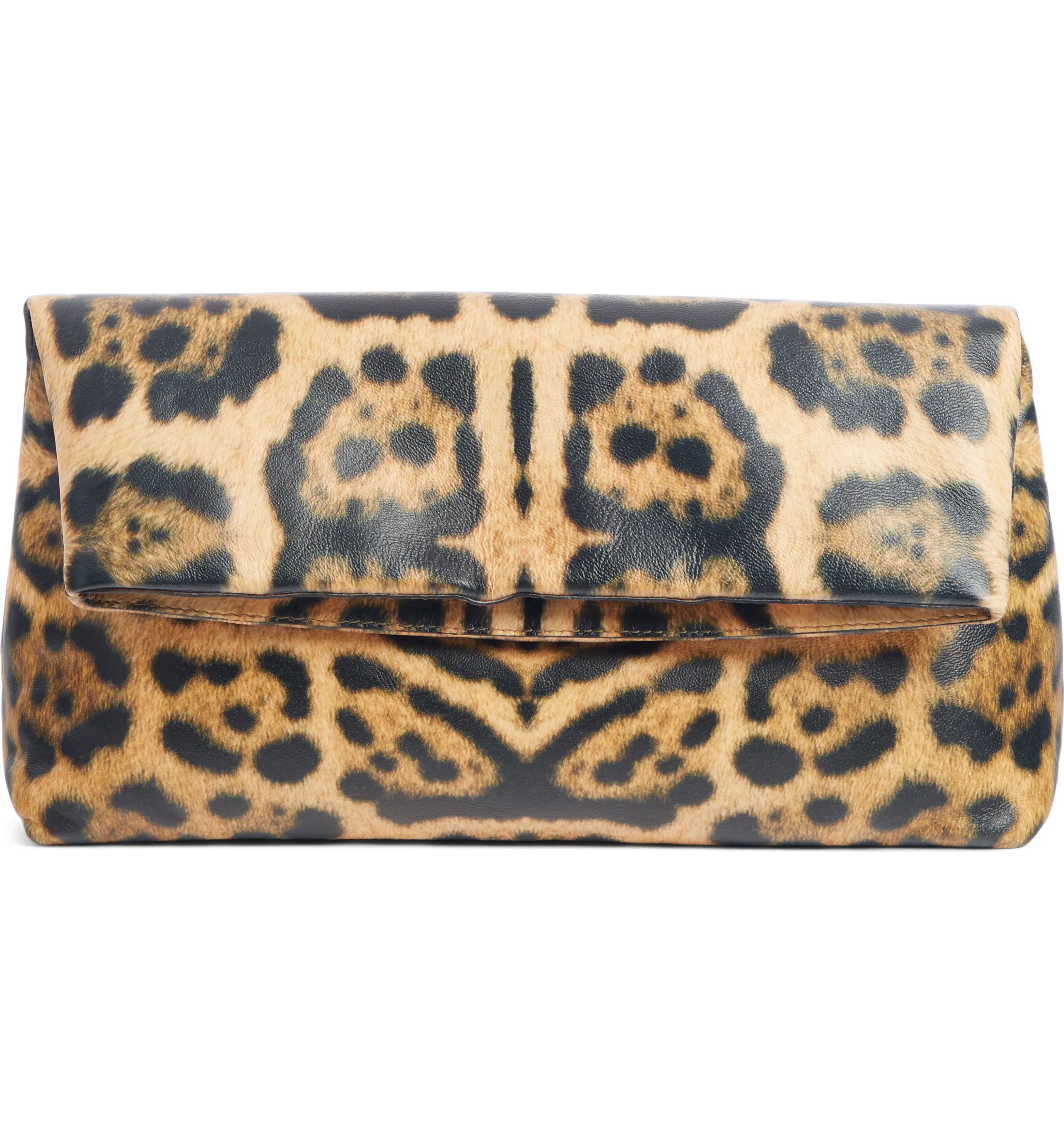 Oversize Leopard Print Leather Pouch | Nordstrom