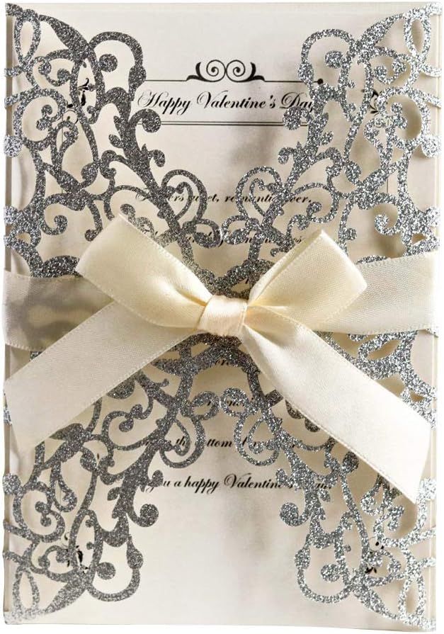 AdasBridal 50Pcs Glitter Floral Laser Cut Wedding Invitation Cards with Envelope Blank Inner Shee... | Amazon (US)