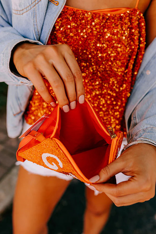 Game Day Beaded Clutch In Orange | Impressions Online Boutique