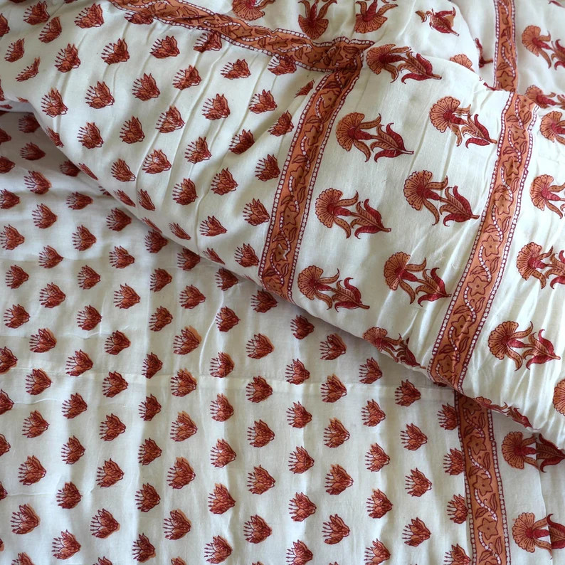 Little Flower Quilt Wood Block Printed 100 Percent Cotton With | Etsy | Etsy (US)