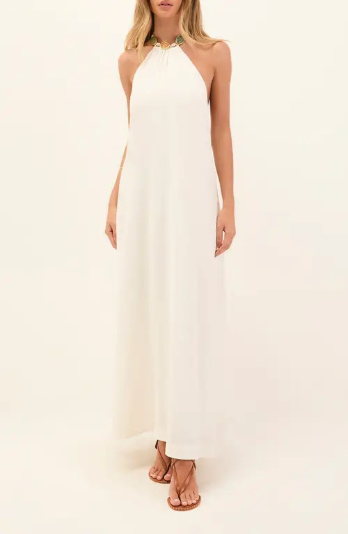 ViX Paula Hermanny Aiden Linen & Cotton Halter Maxi Dress in White at Nordstrom, Size X-Small | Nordstrom