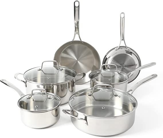 Martha Stewart Castelle 10 Piece 18/8 Stainless Steel Induction Safe Pots and Pans Non-Toxic Cook... | Amazon (US)