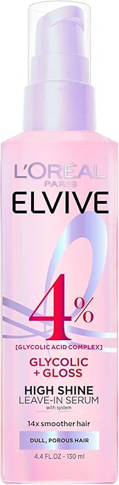 L'Oreal Paris Elvive Glycolic + Gloss High Shine Leave-In Hair Serum, Smooths Dull, Porous Hair I... | Amazon (US)