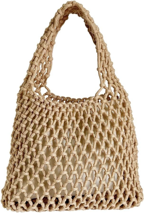 Mini Clutch Handbag Fishing Net Bucket Bag Cotton Rope Crochet Drawstring Woven Beach Bag Small T... | Amazon (US)