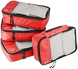 Amazon Basics Small Packing Travel Organizer Cubes Set , Red - 4-Piece Set | Amazon (US)