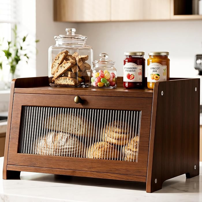 Wooden Bread Box for Kitchen Countertop with Clear Acrylic View Window | Amazon (US)