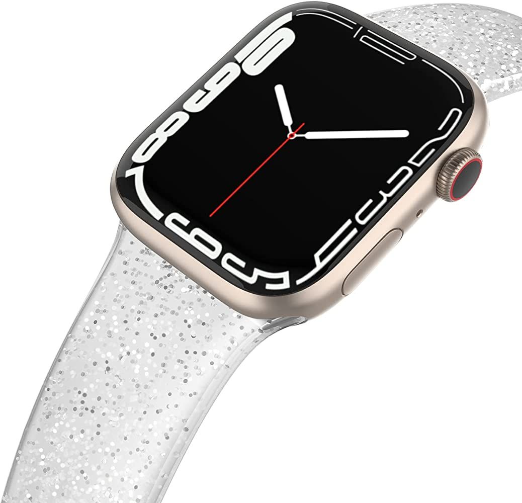 EDIMENS Sport Band Compatible with Apple Watch 41mm 38mm 40mm Band, Shiny Bling Glitter Silicone Sof | Amazon (US)