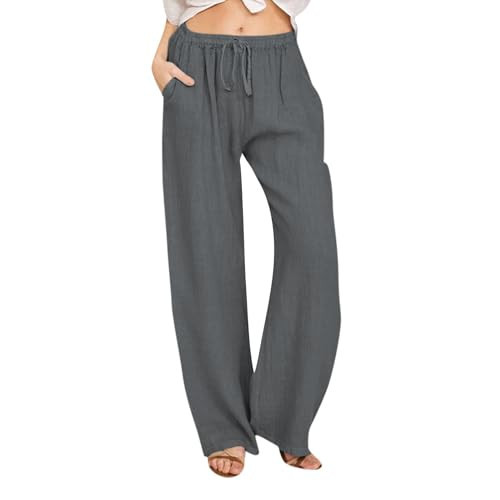 Boho Linen Beach Palazzo Pants - Women's High Waist, Drawstring, Wide Leg, Comfy, Stretchy, Spring & Travel Pants with Pockets | Amazon (US)