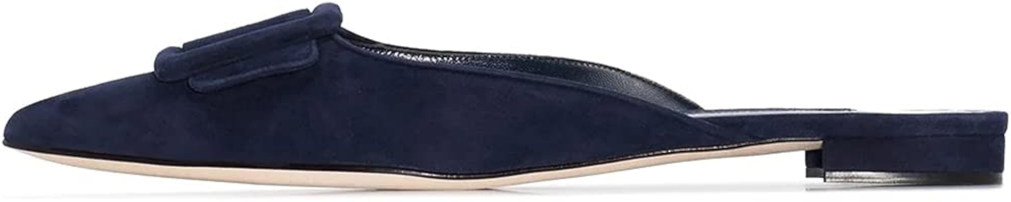 Divanne Mules for Women, Buckle Flat Mules Pointed Toe Backless Mule Slides Suede Slip On Loafers | Amazon (US)