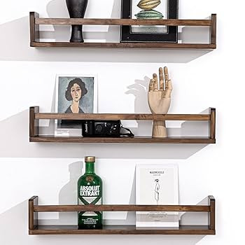 AZSKY Nursery Book Shelves 24 in Set of 3 Walnut Floating Bookshelf for Kids Room Wall Mounted Fl... | Amazon (US)