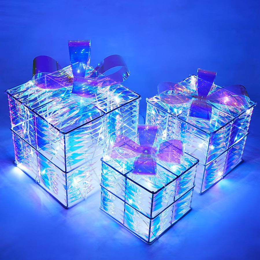 Joyfy Christmas Lighted Gift Boxes Christmas Decorations Set of 3 Iridescent Present Boxes | Lowe's