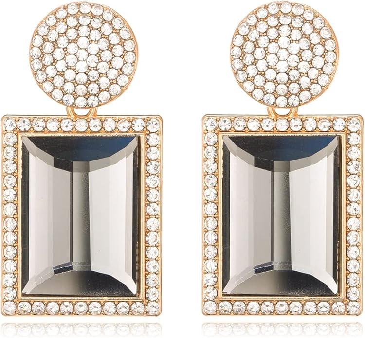Rhinestone Crystal Rectangle Dangle Earrings, Glass Geometric Statement Earrings for Women KELMAL... | Amazon (US)