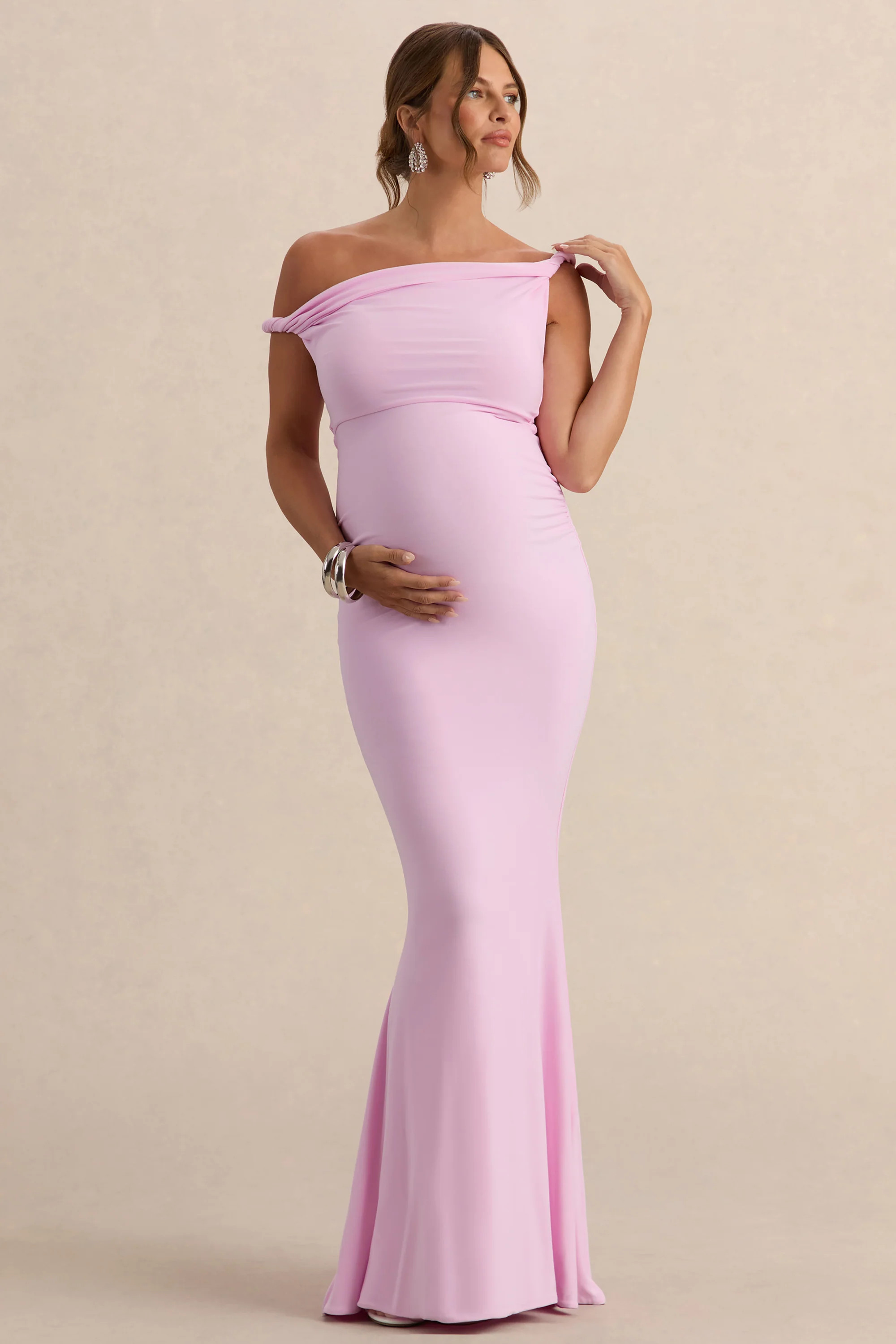 Lita | Pink Twisted Asymmetric Maternity Maxi Dress | Club L London