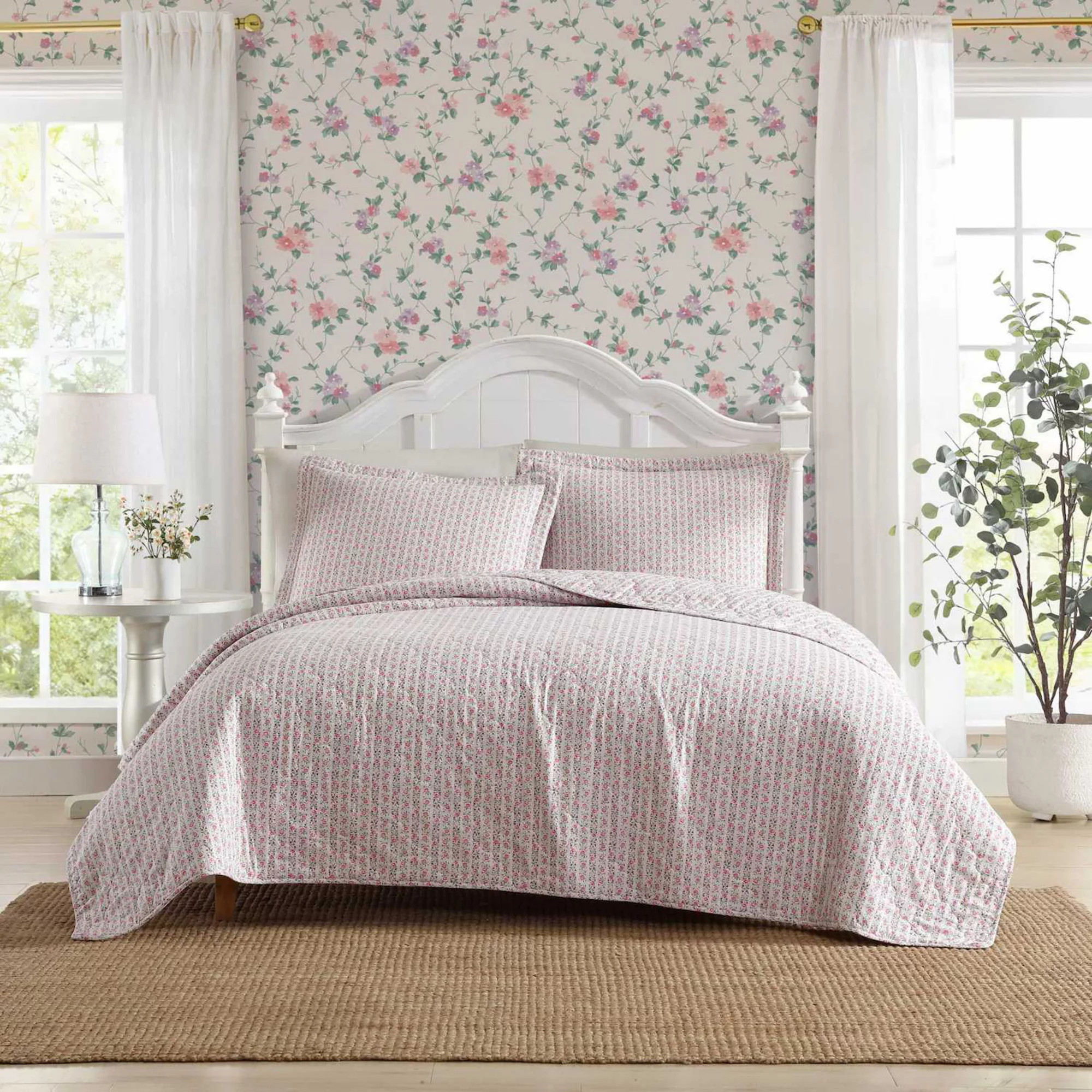 Laura Ashley Marta Stripe Pink King Quilt Set | Kohl's