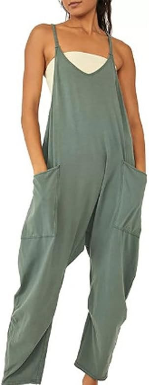 Nuofengkudu Women's Spaghetti Strap Harem Overalls Jumpsuits With Pockets Casual Loose Elastic Co... | Amazon (US)
