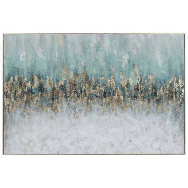 Divide Gold Leaf, Greens, Blues, Gray and White Hand Painted Art | Bellacor