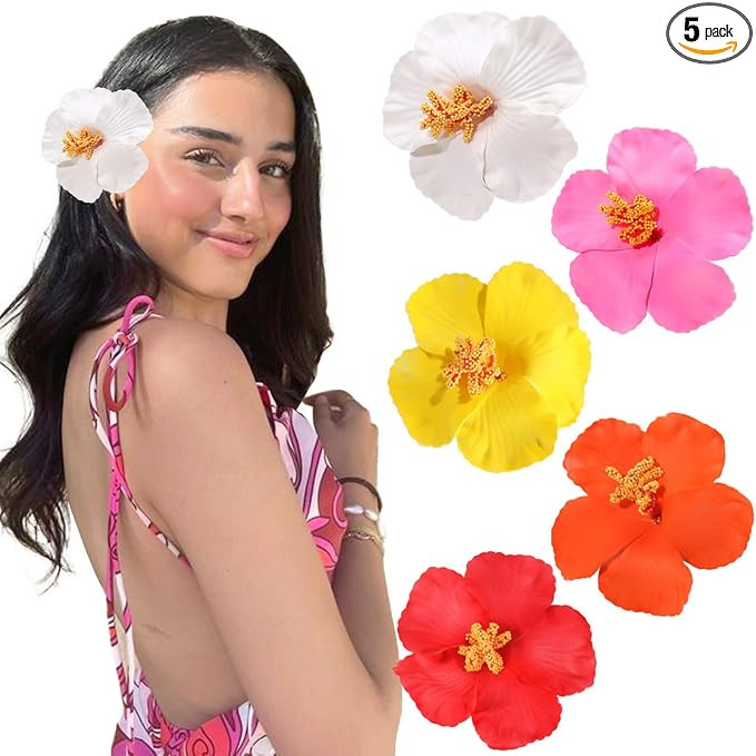 VOBOBE 5pcs Hawaiian Flower Hair Clips for Women, Plumeria Hibiscus Rose 3.5 Inch Artificial Flor... | Amazon (US)