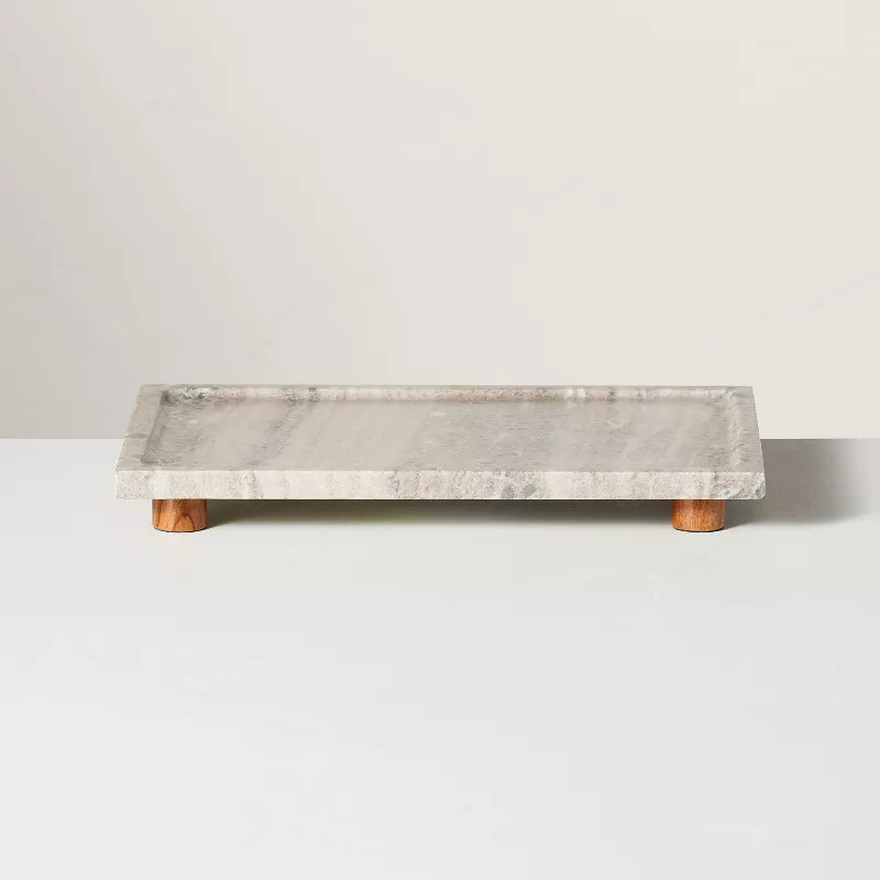 8"x12" Footed Marble Countertop Tray Warm Beige - Hearth & Hand™ with Magnolia: Acacia Wood Bas... | Target