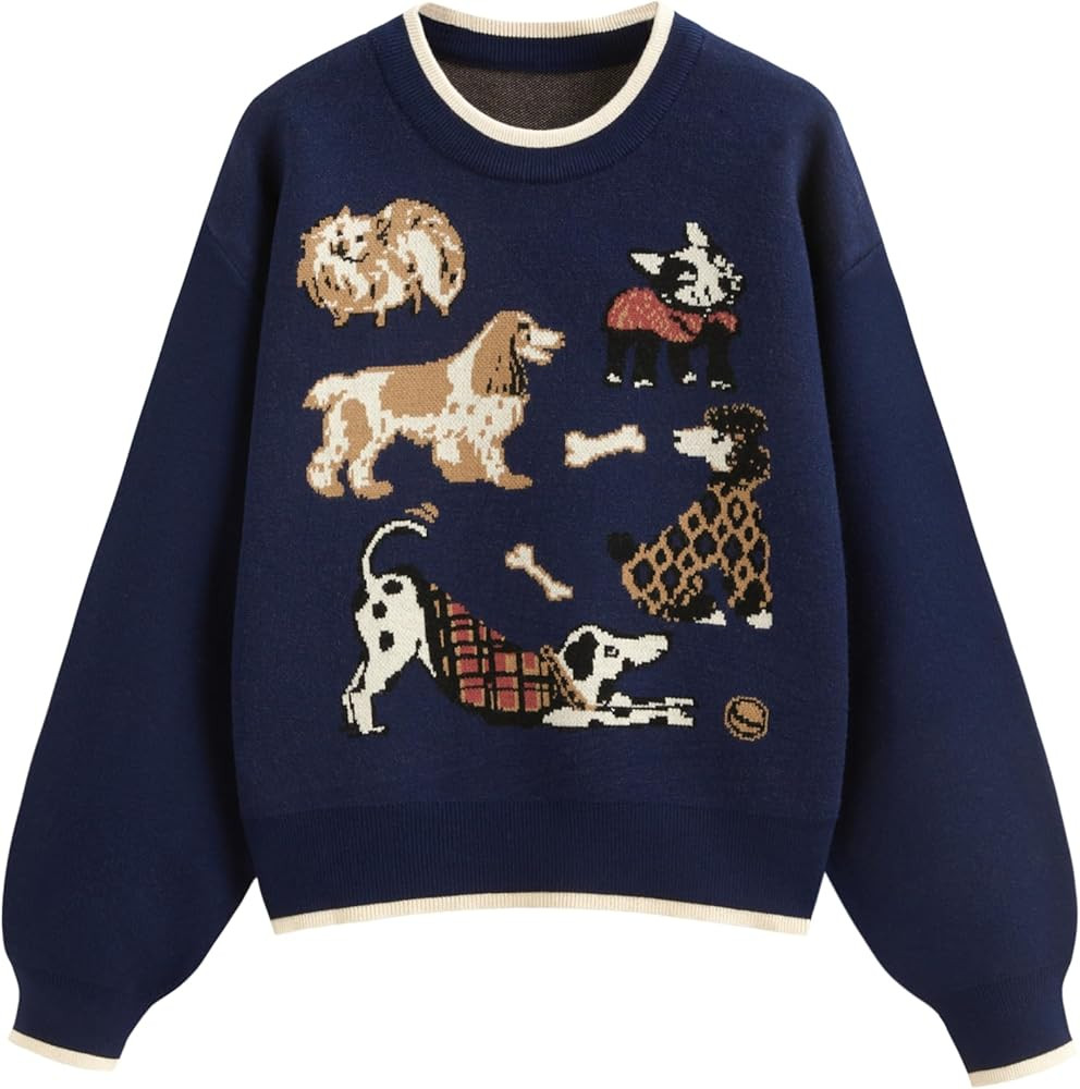 CIDER Women's Fall Sweaters Long Sleeve Cute Sweaters Bear Graphic Crewneck Soft Knit Casual Crop... | Amazon (US)