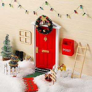16 Pcs Red Elf Fairy Door Kits Christmas Miniature Tiny Wooden Door Decoration Fairy Accessories ... | Amazon (US)