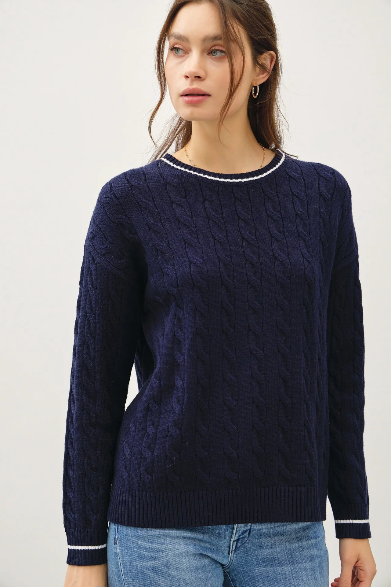 Navy Chunky Cable Knit Sweater | PinkBlush Maternity