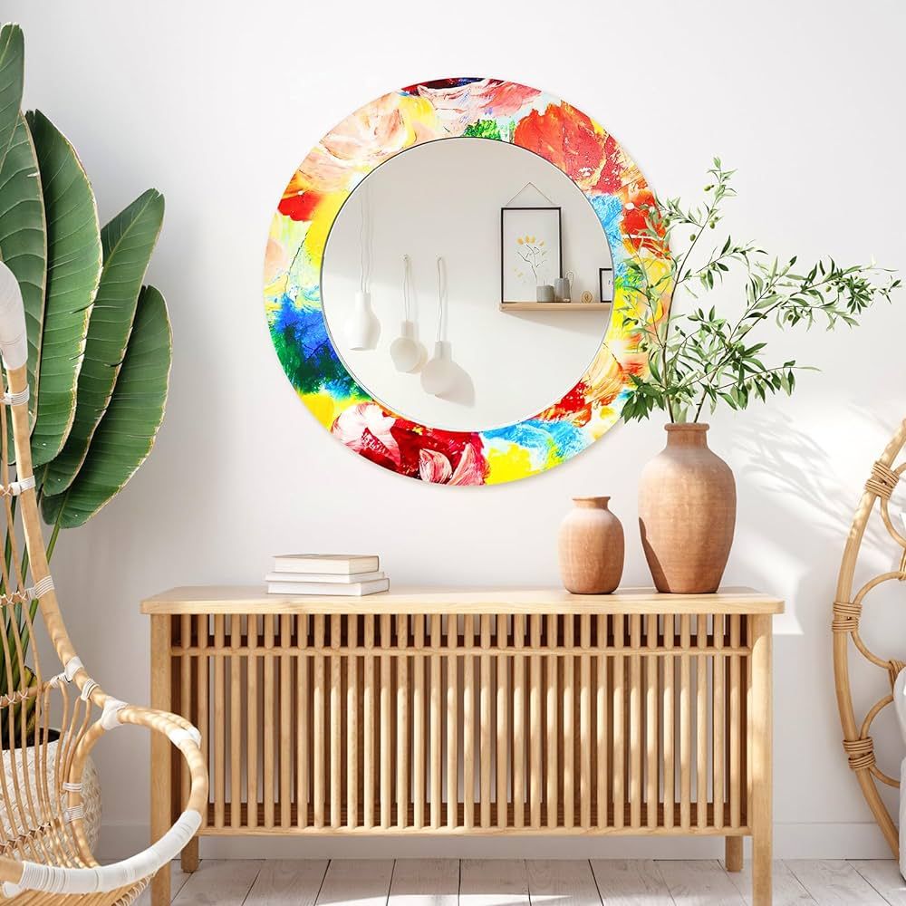 Colorful Round Mirror,Large Wall Mirror Decorative,3D Printing Circle Mirror for Wall Decor, Bath... | Amazon (US)