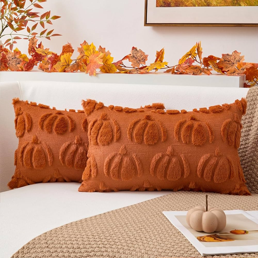 Kevin Textile Fall Pillow Covers 12x20 Inch Set of 2 Soft Pumpkins Decorative Lumbar Throw Cushio... | Amazon (US)