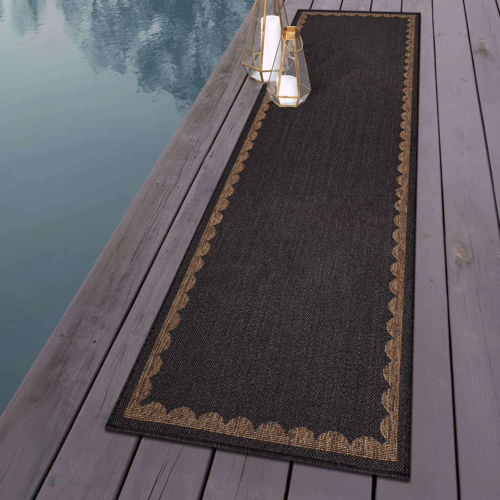 Scallop Border Dark Gray/Natural Easy-Care Jute-Style Indoor/Outdoor Flat Woven Area Rug | Wayfair North America