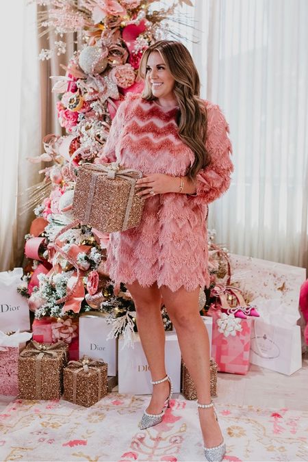 curvy mauve pink fringe dress for the Holidays! wearing size large and silver glitter heels run TTS

#LTKHoliday #LTKshoecrush #LTKcurves