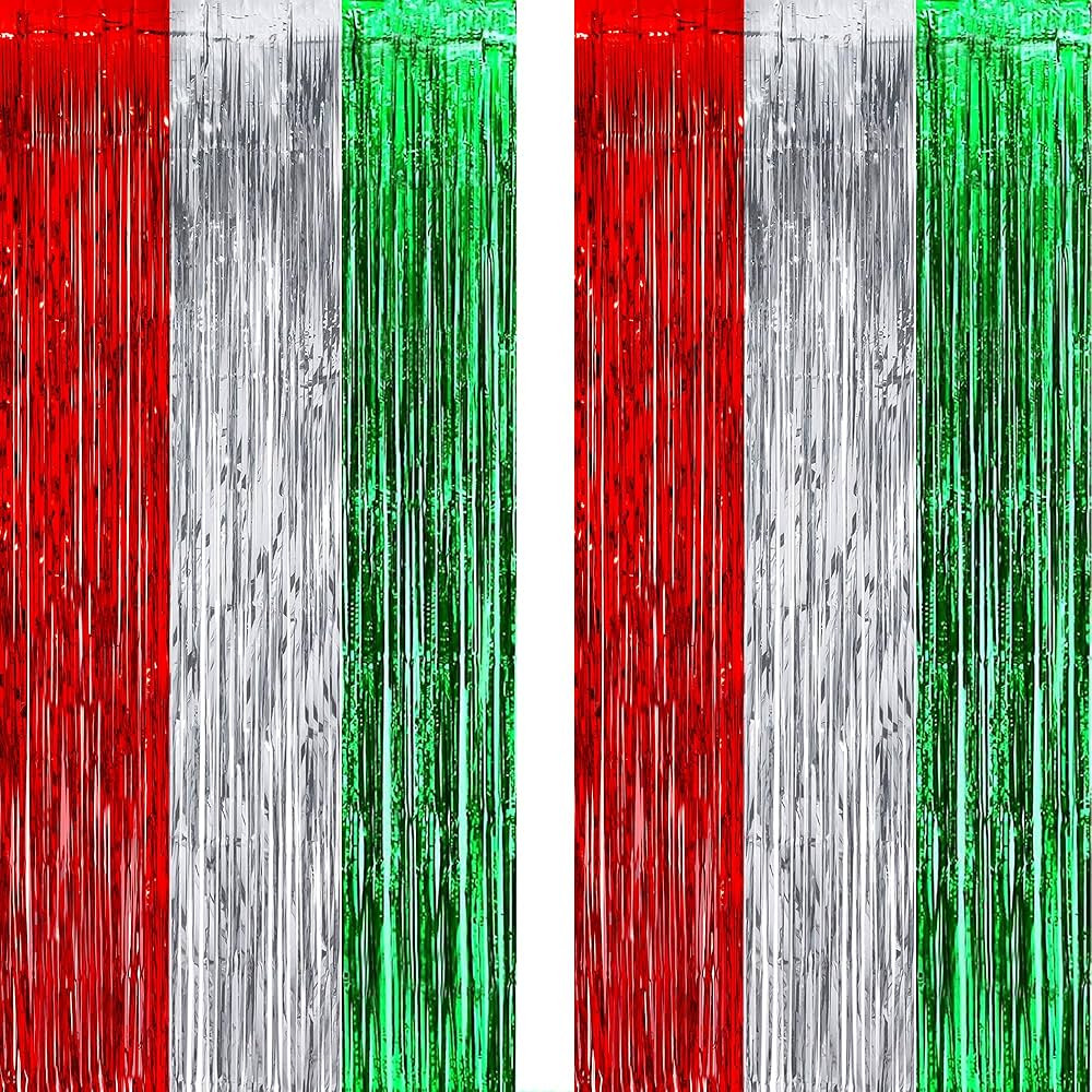 Red Silver Green Party Streamers - GREATRIL Christmas Tinsel Backdrop for Xmas Winter Italian Elf... | Amazon (US)