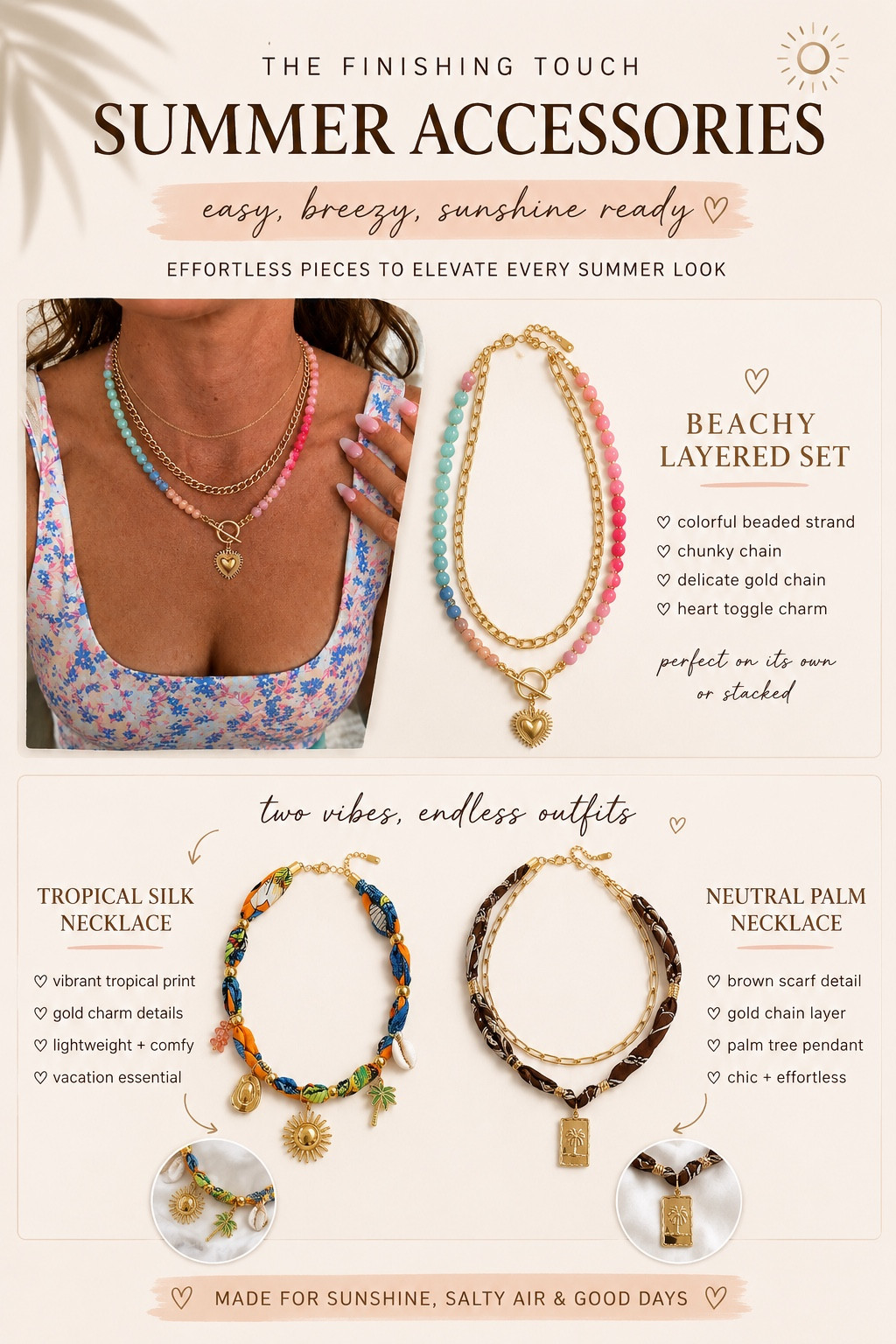 Summer accessories can completely change an outfit and these are some of my favorite finds lately. The colorful beads, gold details, and beachy vibe make every outfit feel a little more fun for summer. Perfect for vacation outfits, pool days, beach dinners, or adding something extra to simple basics.

#summeraccessories #beachyjewelry #layerednecklaces #vacationstyle #coastalstyle #summerfashion #statementjewelry #affordablefashion #beachvacationoutfits #amazonfashionfinds #colorfulstyle #resortwear #everydayaccessories #summerstyle #trendingfashion

#LTKSeasonal #LTKootd #LTKmomlife