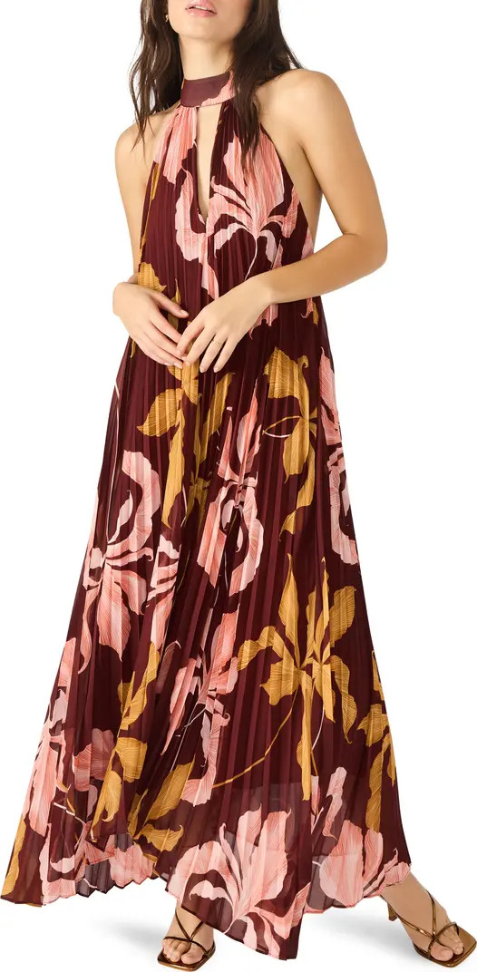 Maraya Floral Pleated Halter Neck Maxi Dress | Nordstrom Rack