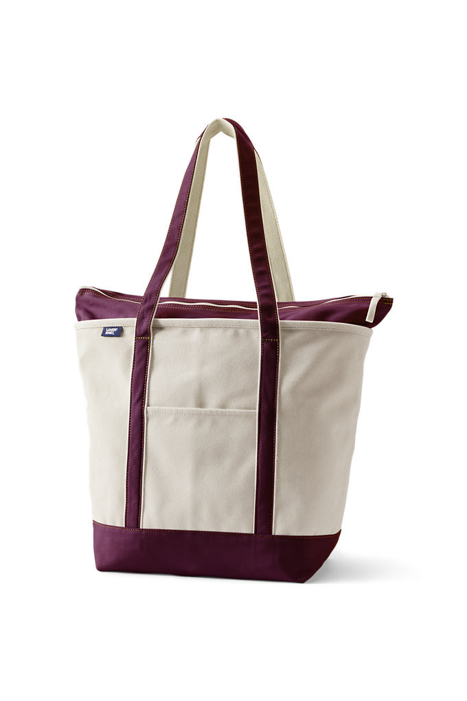 Large 5 Pocket Zip Top Long Handle Canvas Tote Bag - Lands' End - Ivory | Lands' End (US)