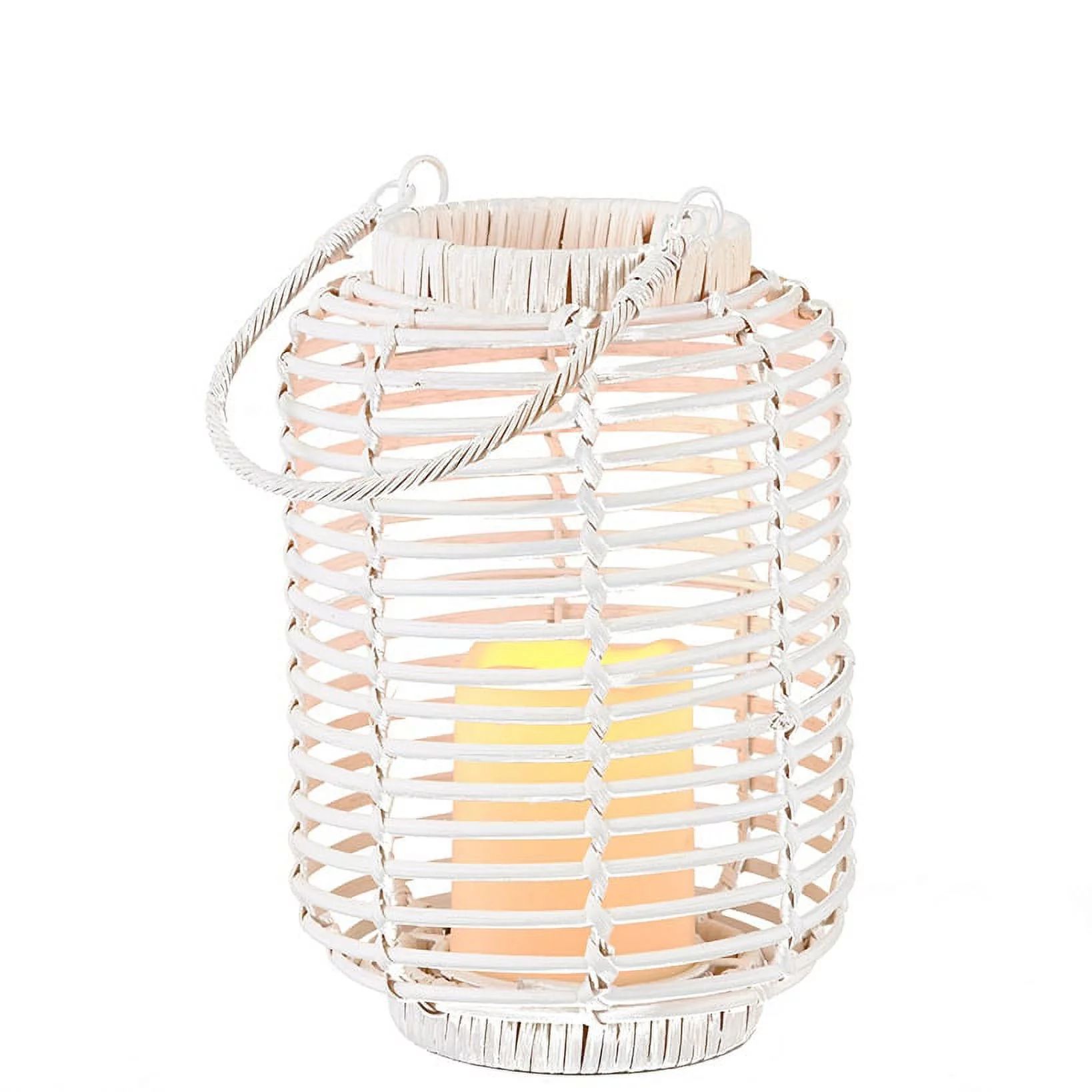 Wicker and Rattan LED Candle Lantern with Cage Look - White - Medium | Walmart (US)