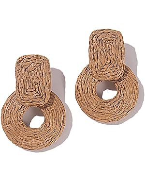 Statement Raffia Earrings Cute Boho Earrings Rattan Dangle Earrings Handmade Straw Wrap Earrings ... | Amazon (US)